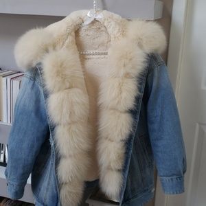 Real fox fur denim coat